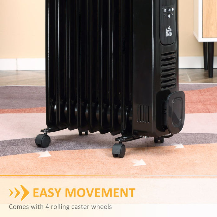 2000W Oil Filled Radiator Electric Heater LED Display Timer - Portable & Efficient Heating