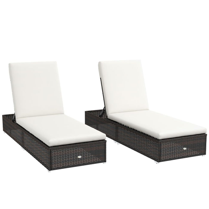 2-Pack Outsunny Rattan Sun Loungers Set - Adjustable Back, Brown - High-Quality Patio Furniture