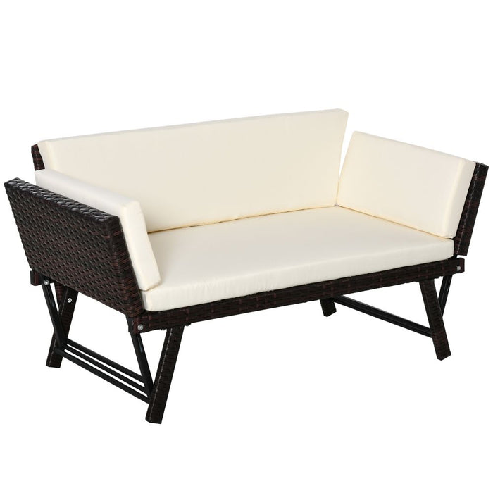 Outsunny 2-Seater Rattan Sofa Daybed - Convertible, Brown - High-Quality Outdoor Furniture