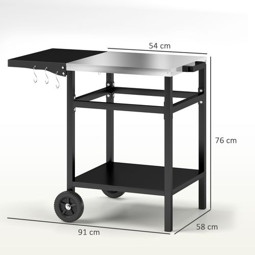 Outsunny BBQ Trolley with Foldable Side Table, Movable Pizza Table, Black