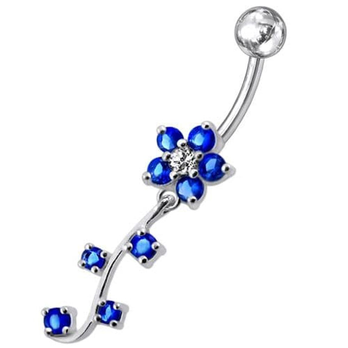 Fancy  Silver Flower Dangling Belly Ring