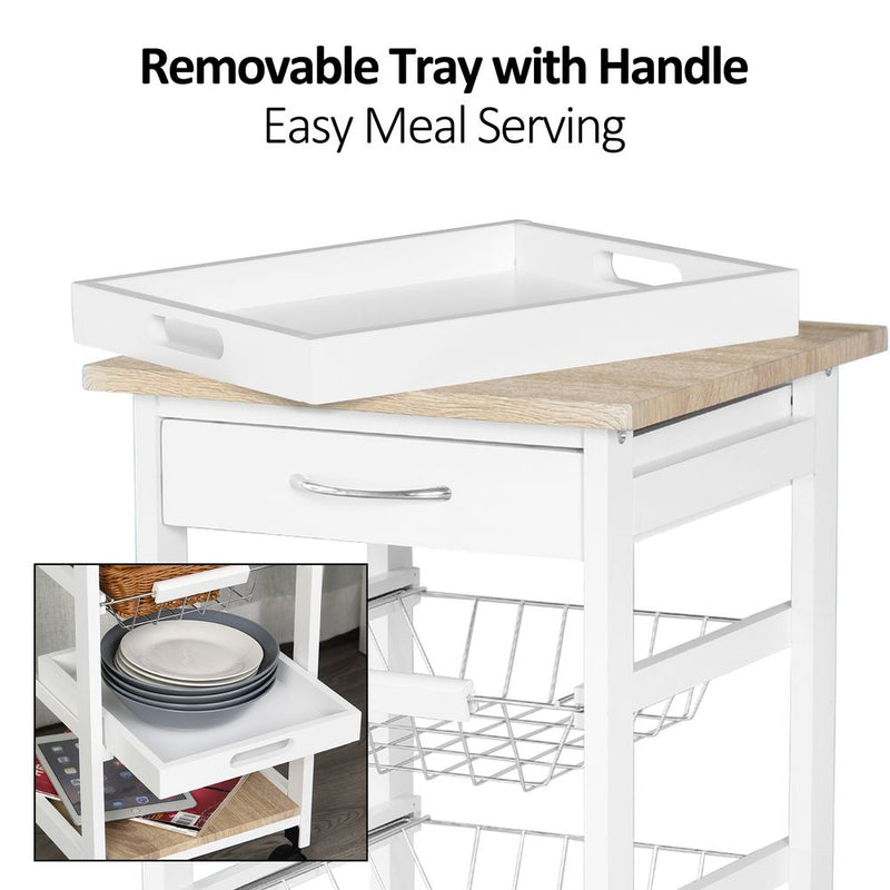 Premium 5-Tier MDF Wood Kitchen Cart | Sleek White Design | Ample Storage Space | Easy Mobility