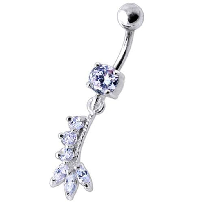 Fancy Silver Dangling Curved Bar Belly Ring