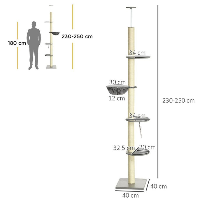 Ultimate 250cm Cat Tree: 5-Level Tower, Hammock, Floor-to-Ceiling Design