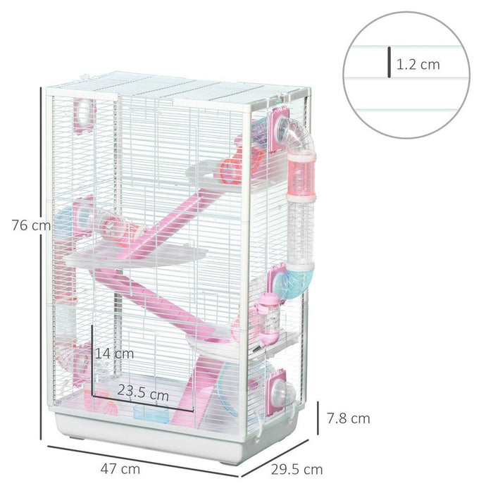 PawHut Hamster Cage - Tubes, Gerbilarium w/ Detachable Bottom, Ramps