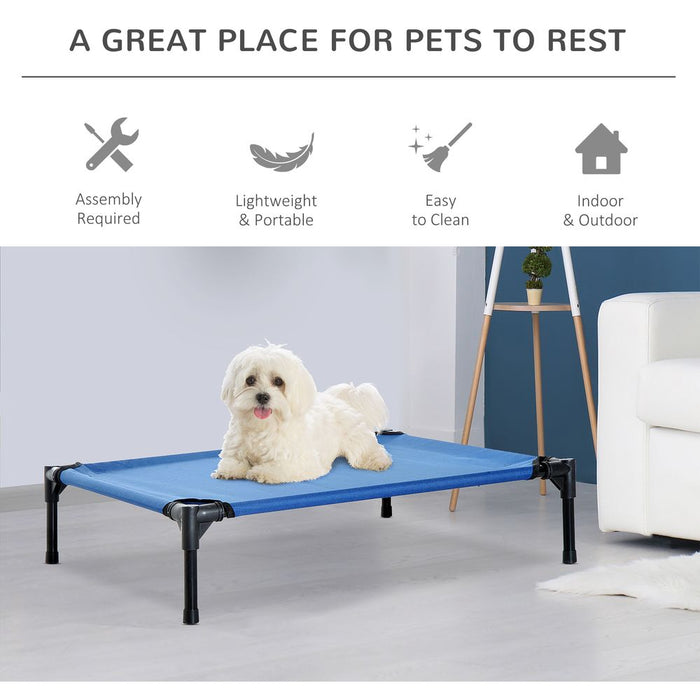 PawHut Elevated Pet Bed Portable Camping Raised Dog Bed w/ Metal Frame Blue (Medium)