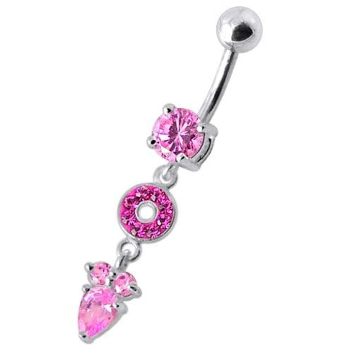 Fancy Multi Stone Jeweled "O" Pear" Dangling SS Bar Navel Body Jewelry Ring