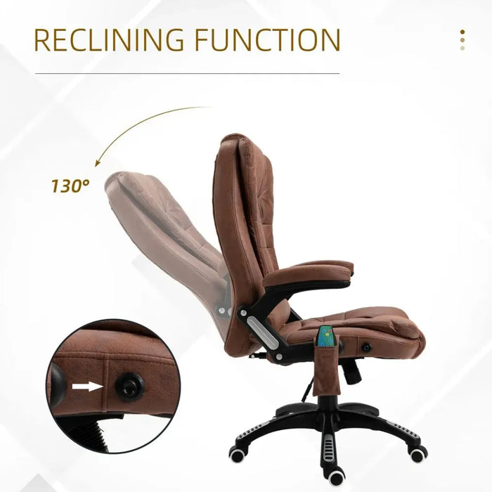 Executive Reclining Chair w/ Heating Massage Points Relaxing Headrest Brown