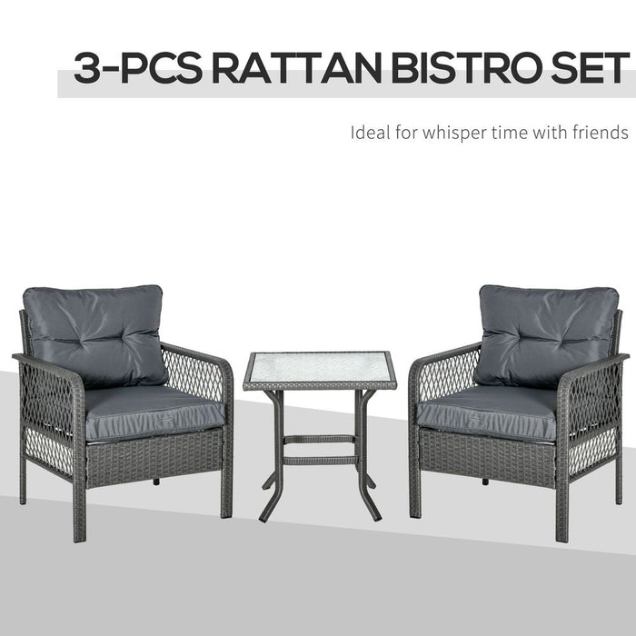 Premium 3Pc Patio Rattan Bistro Set | Armchairs & Glass Table | Outdoor Furniture by Outsunny