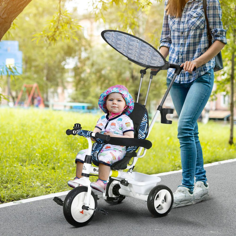 HOMCOM 6 in 1 Kids Tricycle w/ Removable Handle for 1.5+ year, Blue