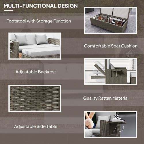 Outsunny Garden Rattan Furniture Set 2 Seater Patio Sun Lounger Daybed Sun Bed