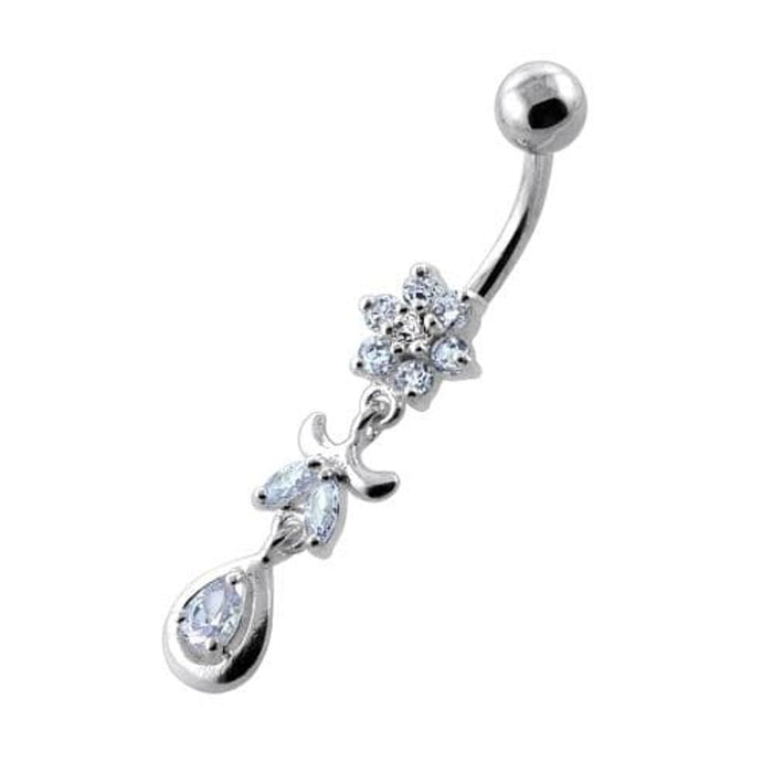 Jeweled Flower Leaf Hanging Navel Belly Bar