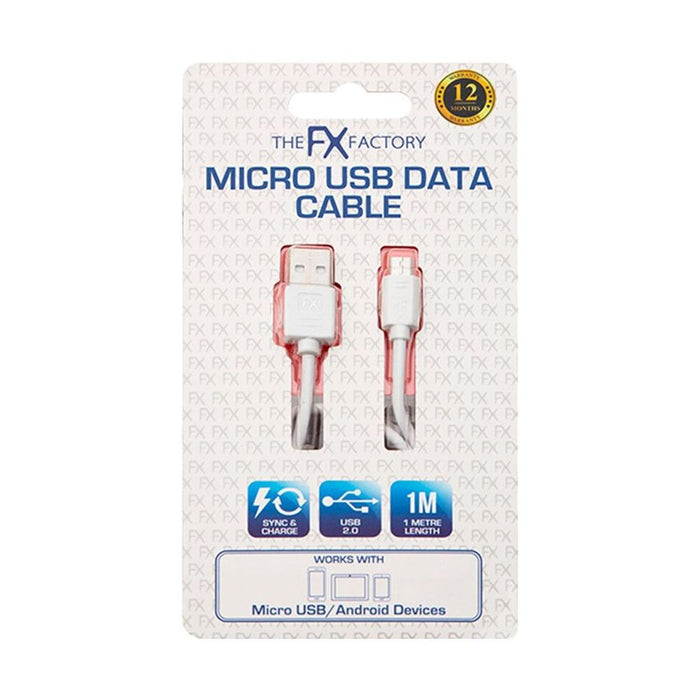 FX Powabud USB Data Cable - Fast Charge & Sync - Micro USB - White - Compatible with Samsung, HTC, Motorola