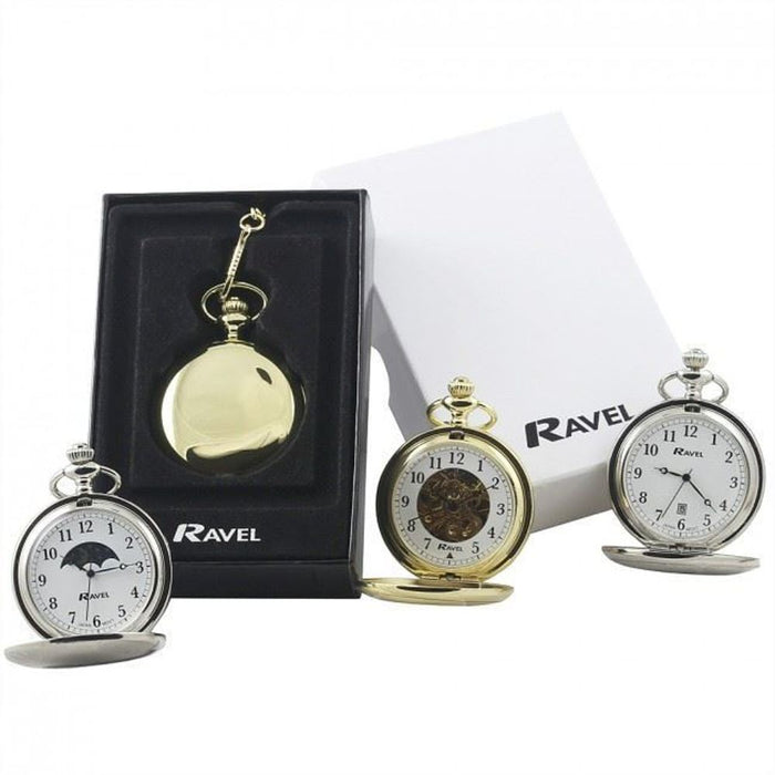 Ravel Polished Sun-Moon Gold Pocket Watch - Best Quality, Ideal for Engraving - R1001.15