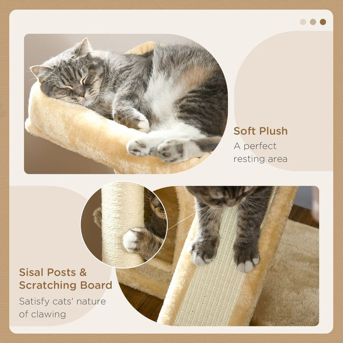 PawHut Cat Rest & Play Tree | 2 House Scratching Post | Cream White