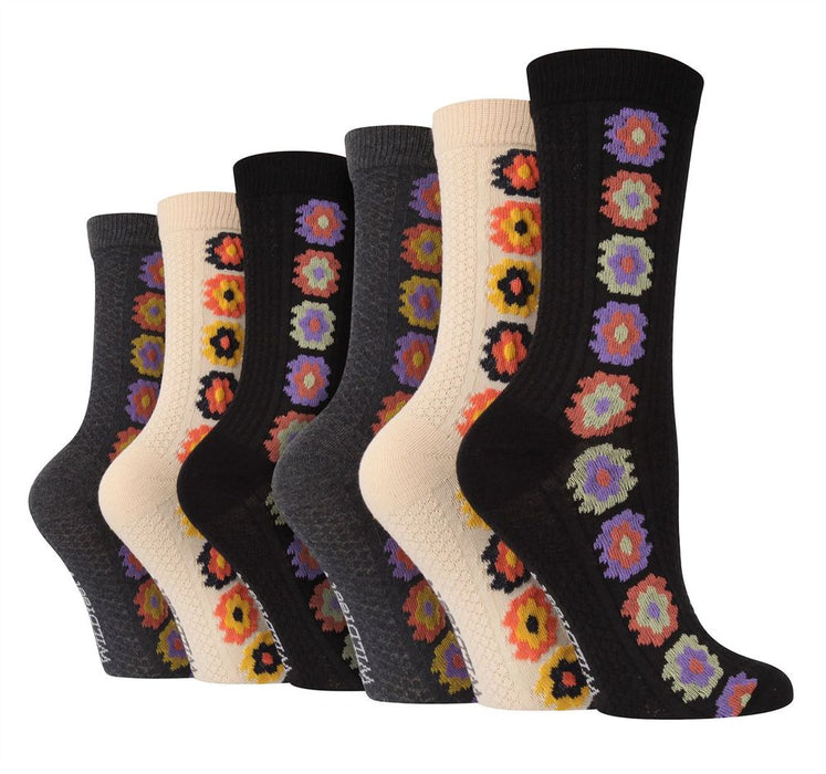 Wildfeet - Ladies 6 Pack Texture Knit Patterned Socks