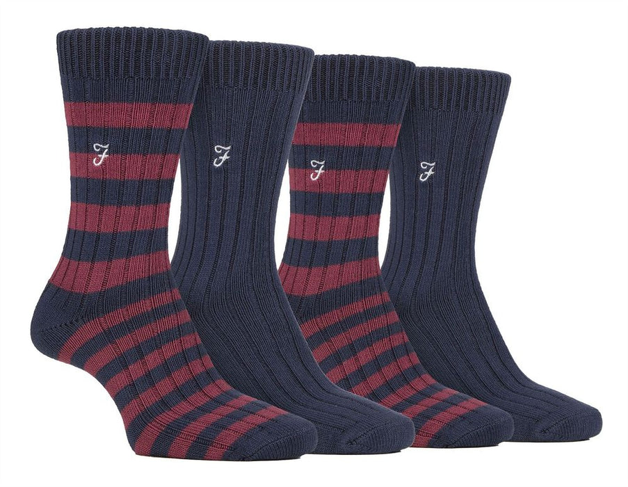 Farah - 4 Pack Mens Bamboo Stripe Boot Socks