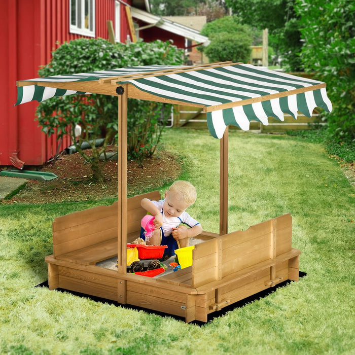 Outsunny Kids Square Wooden Sandpit Cabana Sandbox Outdoor Playset