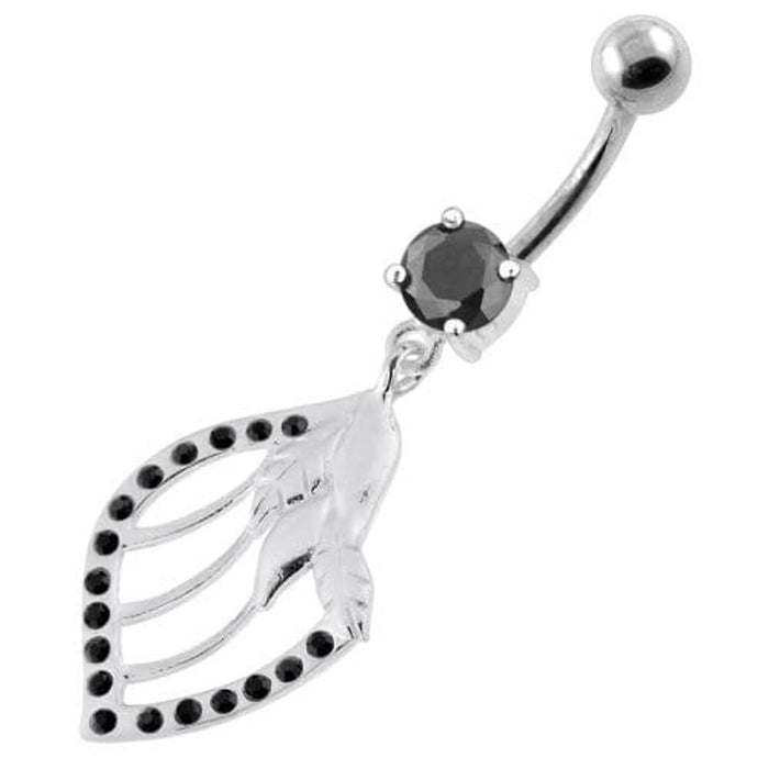 Jeweled Floral Shell 925 Sterling Silver Navel Bar