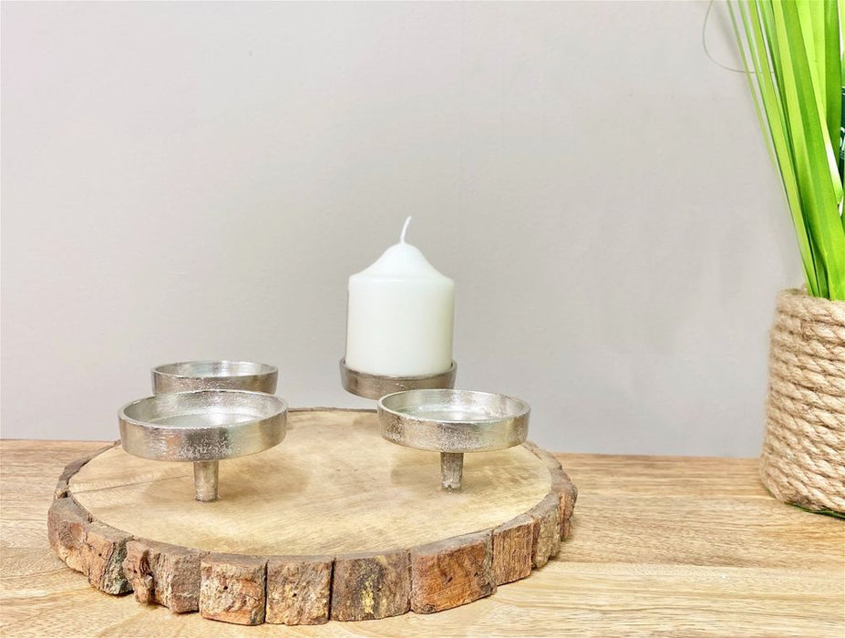 Rustic Wood Candle Holder | 28cm | High-Quality | Perfect for Pillar Candles