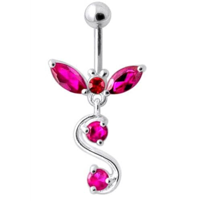 Fancy Jeweled  Silver Dangling Navel Ring