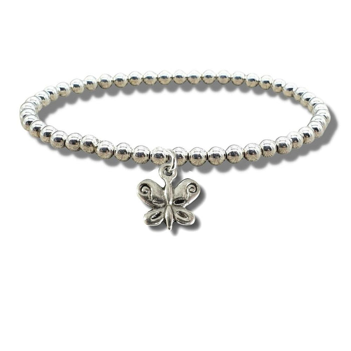 Exquisite Butterfly Silver Beaded Bracelet