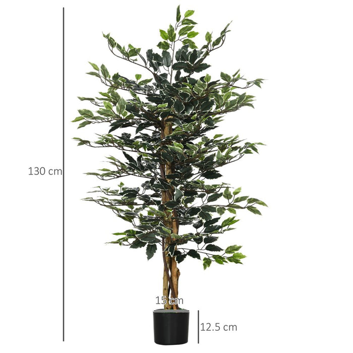 HOMCOM Artificial Ficus Tree - Lifelike Leaves, Natural Trunks - Green