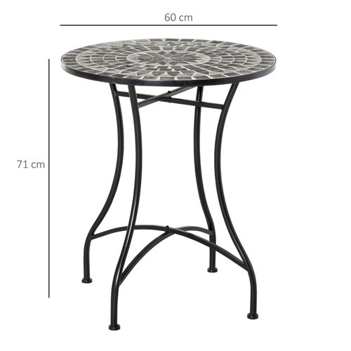 Outsunny Mosaic Side Table Bistro Coffee Table for Garden Patio Balcony Grey