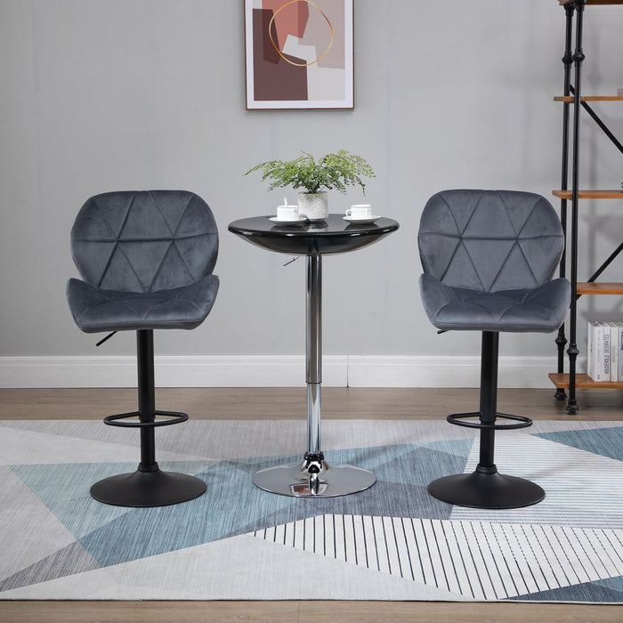 Bar Stool Set of 2 Fabric Adjustable Height Counter Chairs Dark Grey