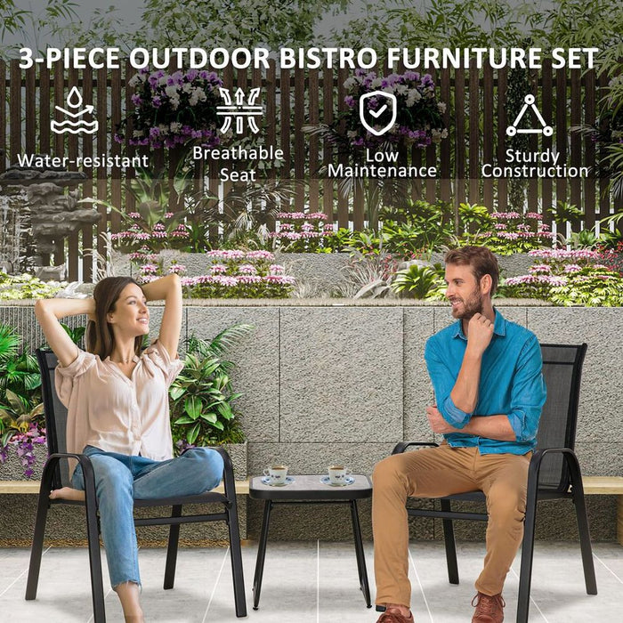 Premium Outsunny 3PC Bistro Set: Breathable Mesh, PSC Board Top, Black