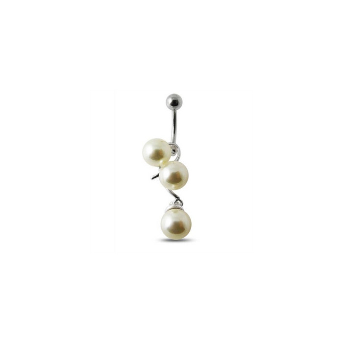 Silver With SS Bar Pearl Navel Ring