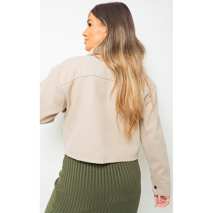 Cropped Long Sleeve Collared Jacket with Pockets