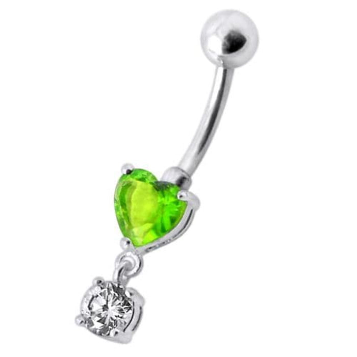 Fancy Heart Shape Jeweled Dangling Navel Ring Body Jewelry