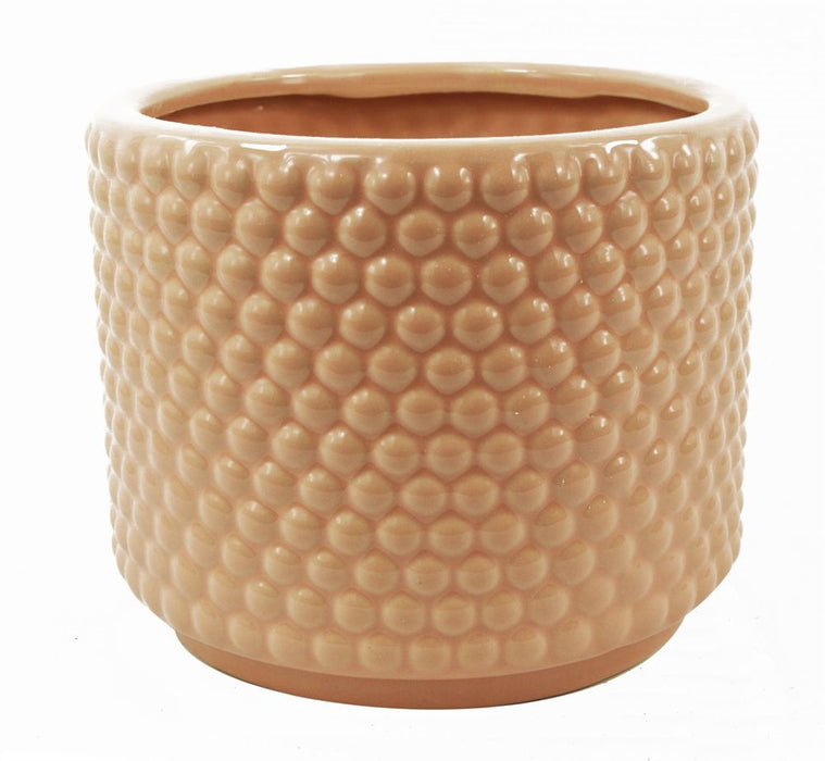 Pink Peach Raised Dots Ceramic Plant Pot: 15x15x12.5cm, Versatile & Luxurious, Perfect for Indoor Decor