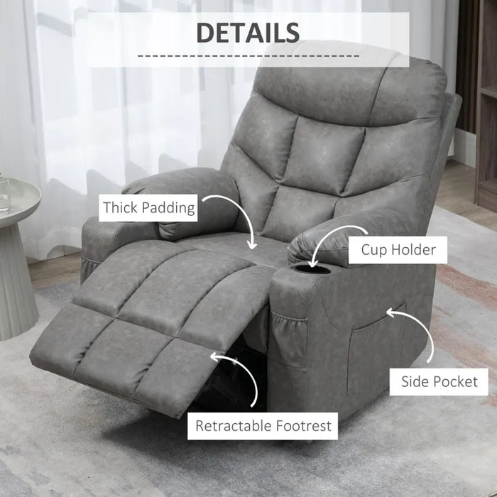 PU Leather Manual Recliner Chair Recliner Armchair Grey 360 Degreee swivel