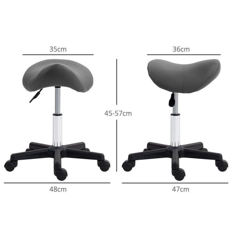 HOMCOM Saddle Stool Adjustable Rolling Salon Chair for Massage Spa Beauty Grey