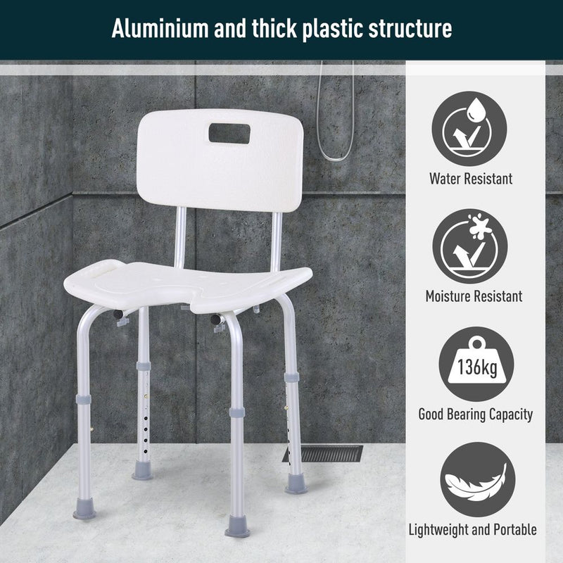 HOMCOM 8-Level Height Adjustable Bath Stool Spa Shower Chair Aluminum w/Non-Slip Feet, Handle for the Pregnant, Old, Injured