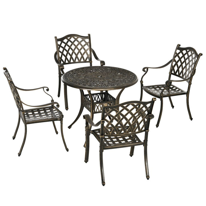 Dining Set: 5-Pcs, 4 Chairs, 1 Round Table with Umbrella Hole