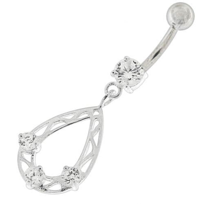 Oval Shape with Triple Stone Jeweled Belly Ring