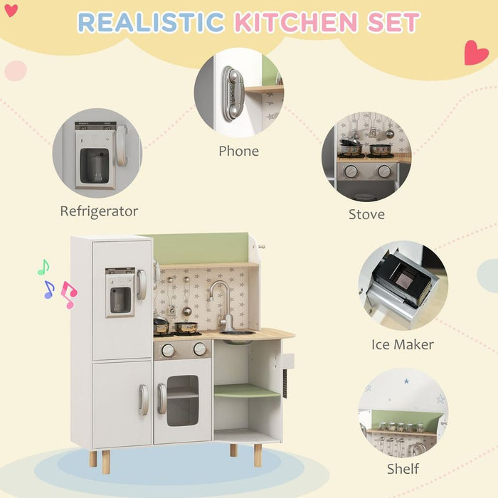 AIYAPLAY Toy Kitchen Playset with Phone, Ice Maker, Stove, Sink - White