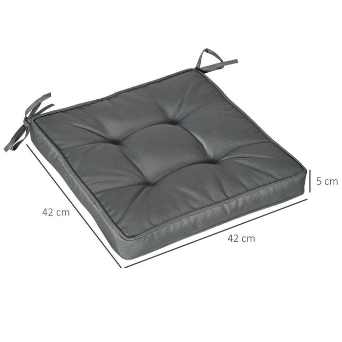 Premium Grey Garden Seat Cushion: 40x40cm, Ties, High Quality, Durable, Tufted, All-Weather, Perfect for Outdoor Dining Chairs