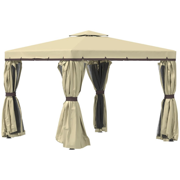 Premium 3x3m Patio Gazebo: Water Repellent Roof, Mosquito Net, Aluminium Frame - Beige