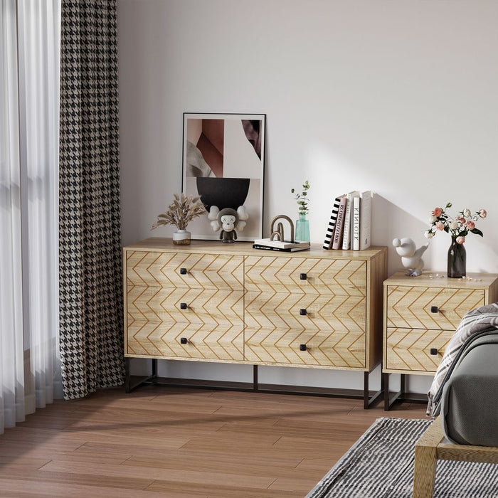 Premium 6-Drawer Storage Cabinet - Chic Zig Zag Design - Ideal for Hallways, Bedrooms, and Living Rooms - Sturdy & Stylish