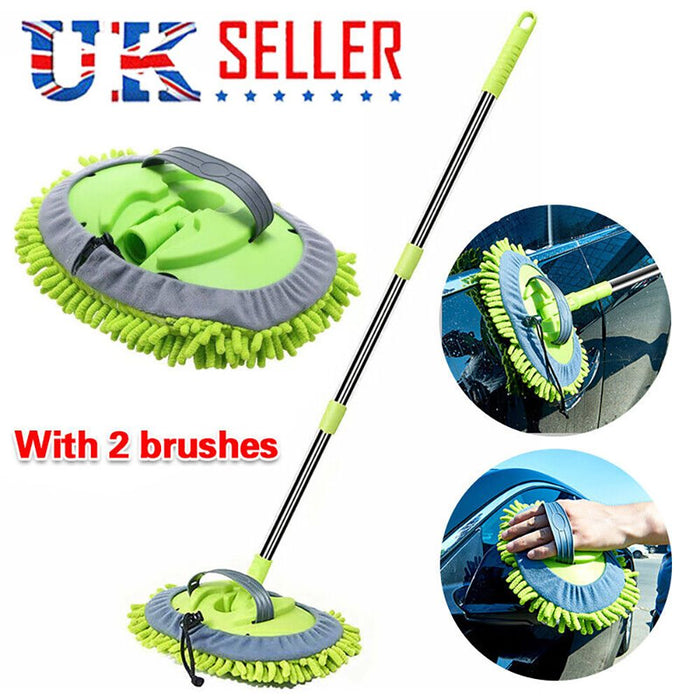 TELESCOPIC CAR CLEANING BRUSH MICROFIBER MOP WASH KIT SCRATCH FREE 2 x BRUSHES