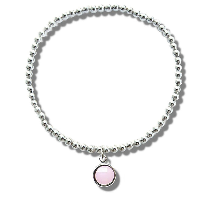 October Birthstone Beaded Bracelet - Pale Pink, Silver Plated