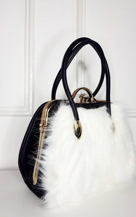 Faux Fur Handbag - Stylish & Luxurious - Perfect for Every Occasion - High Quality Materials - Black/White - Approx 10'' x 12''