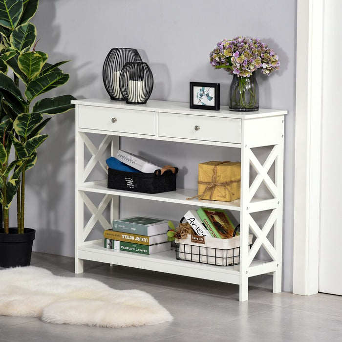 Console Table Side Desk Shelves Drawers Open Top Hfiallway White