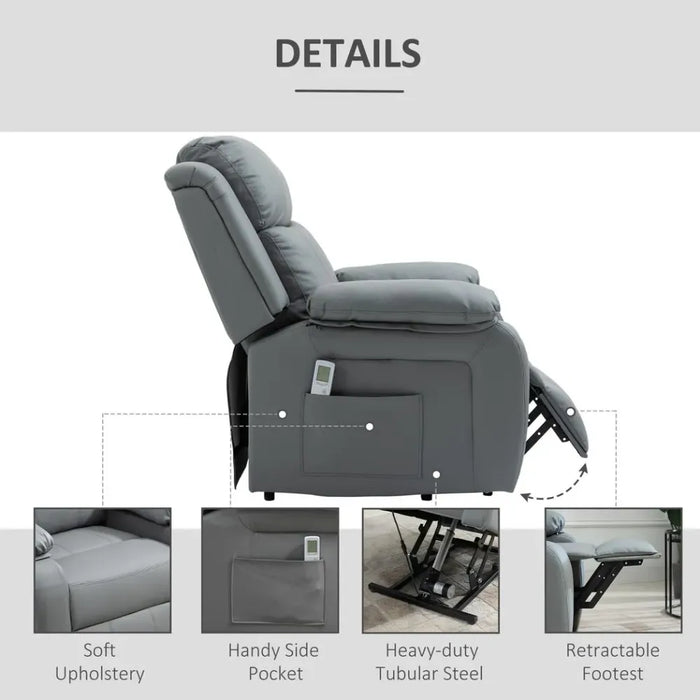 Electric Power Lift Recliner Chair with Massage Vibration Side Pocket, Grey