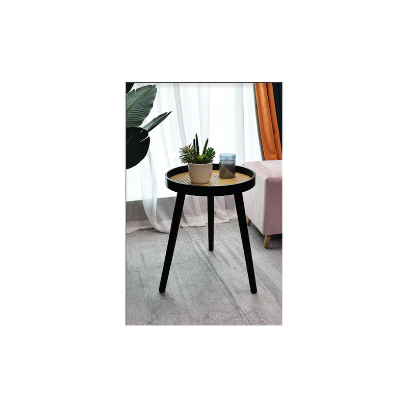 Premium Black Cane Round Side Table - Sleek & Sturdy - Best Quality