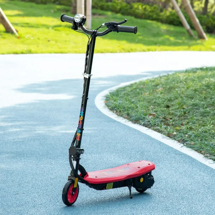 Folding Electric Scooter E-Scooter w/ LED Headlight - Red | Ages 7-14 - Battery Powered - Maximum Safety - Foldable Design